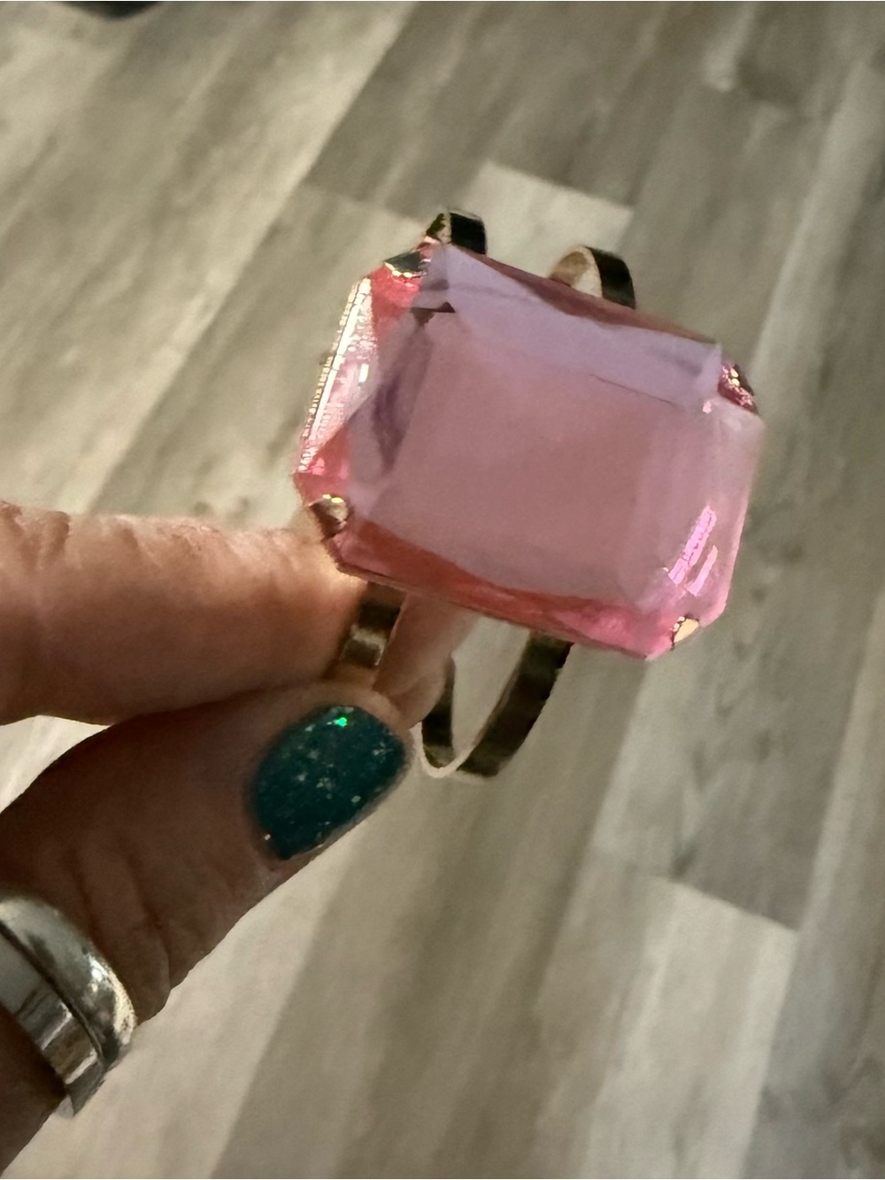 Gold-Tone Ring with Pink Rectangular Gem